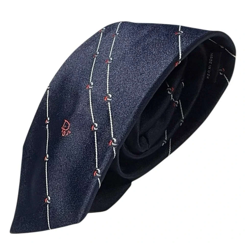 Vintage Christian Dior Mens Tie, Blue w/ White Line Stripes, Dior Logo Center